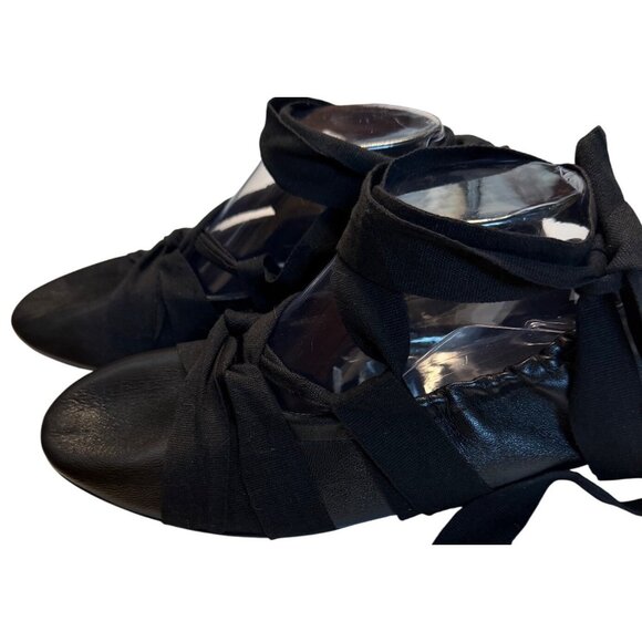 Free People Cece Wrap Ballet Flats Black Leather Ribbon Tie Size 11 - Picture 10 of 16